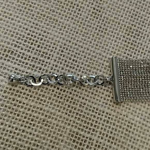 Silvertone Rhinestone Multi-strand Chain Wrap Bracelet With Toggle Closure - Picture 3 of 6